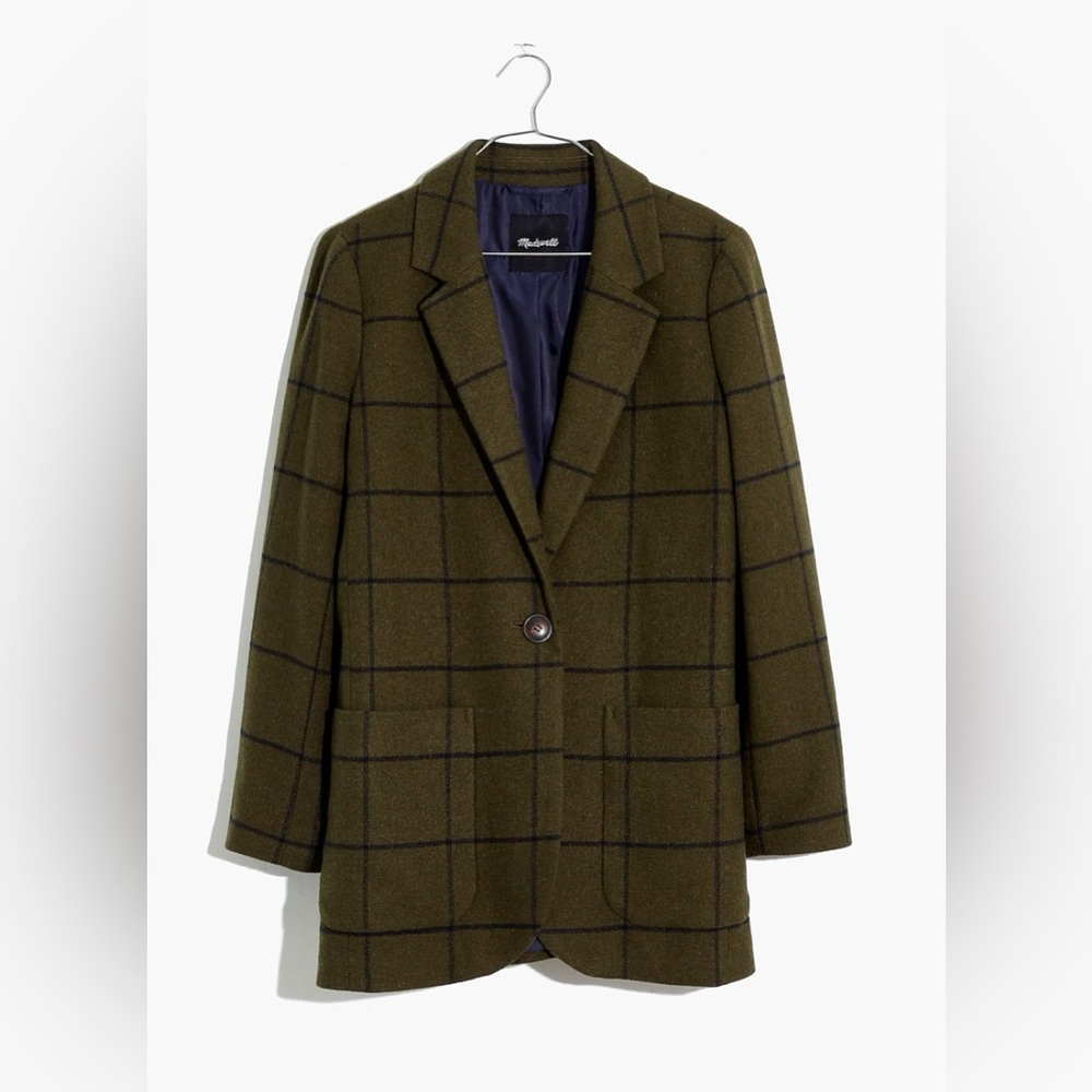 Madewell Larsen Windowpane Blazer, color Moss, XS